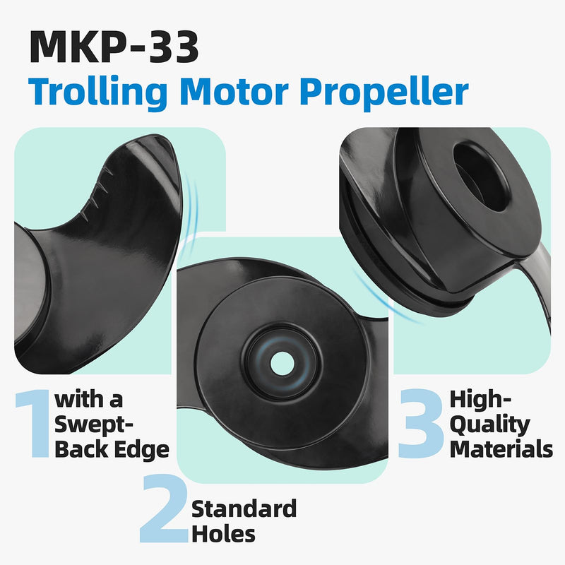 MKP-33 Trolling Motor Prop Fit for Minn Kota, MKP-33 Weedless Wedge 2 Prop Fits 4" Motor Diameters, 1865018 Replace 1378132 Prop Kit, Trolling Motor Replacement Parts