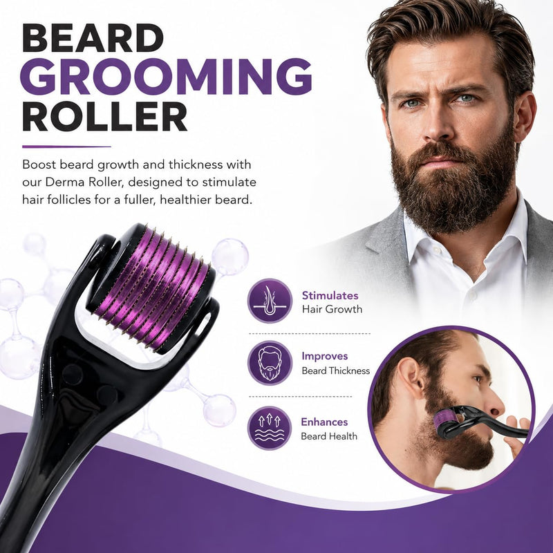 1mm Derma Roller for Hair & Beard Growth – 540 Titanium Microneedles, Microneedling Tool for Face & Scalp, Skin Repair & Acne Scars, At-Home Use for Men & Women Derma 1mm