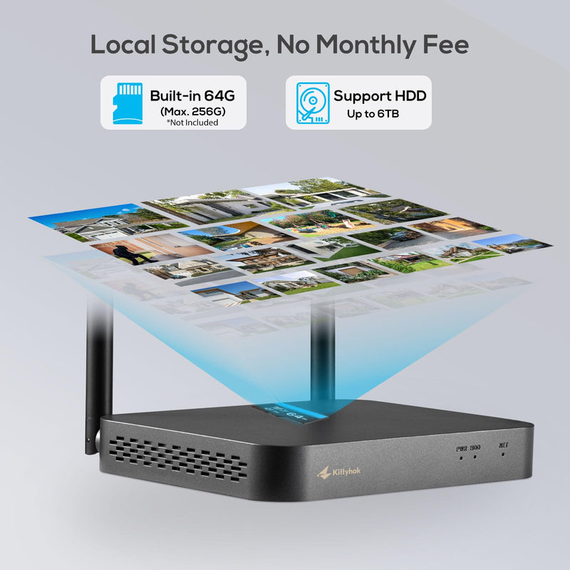 Kittyhok Wireless NVR Security System 10CH Black Recorder with Dual WiFi Router, Long Range WiFi, Built-in Speaker, Motion Recording & Alerts, Supports up to 6TB HDD
