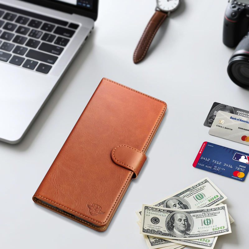 Wallet Case for Samsung Galaxy S26 Ultra, Light Brown | RFID-Blocking Card Holder, Kickstand, Magnetic Closure, PU Leather Folio Flip Cover, Protective Women Men Cases SamsungGalaxy S26 Ultra