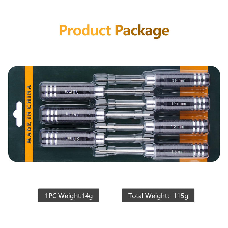 RC Tool Kit,7PCS Hex Precision Screwdriver Set with 0.9/1.27/1.3/1.5/2.0/2.5/3.0mm Hobby Tools Hexagon Wrench Repair Tools Compatible with SCX24 Traxxas Redcat RC Cars Trucks Clear