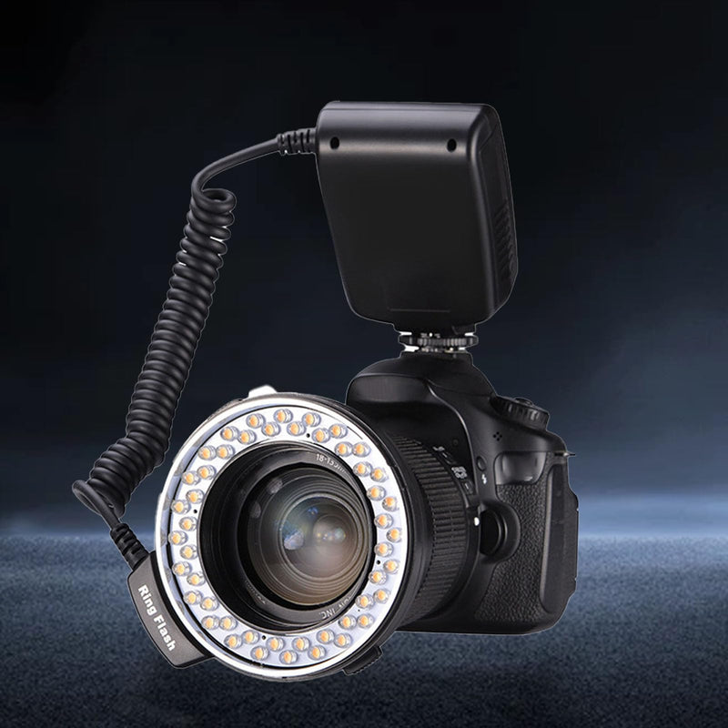 48 Macro LED Flash Light with LCD Display Power Control, 4 Lighting Modes, 7 Level Brightness Adjustments, Flash Light with Adapter Rings and Flash Diffusers for DSLR Cameras
