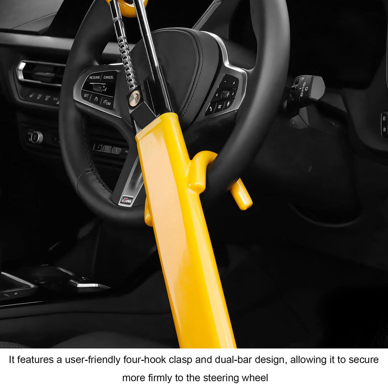 Steering Wheel Lock, Heavy Duty Anti-Theft Device Security Wheel Locking with 2 Keys, Adjustable Length Great Deterrent Wheels Lock for Truck SUV Van, Car Accessories (Yellow) Yellow