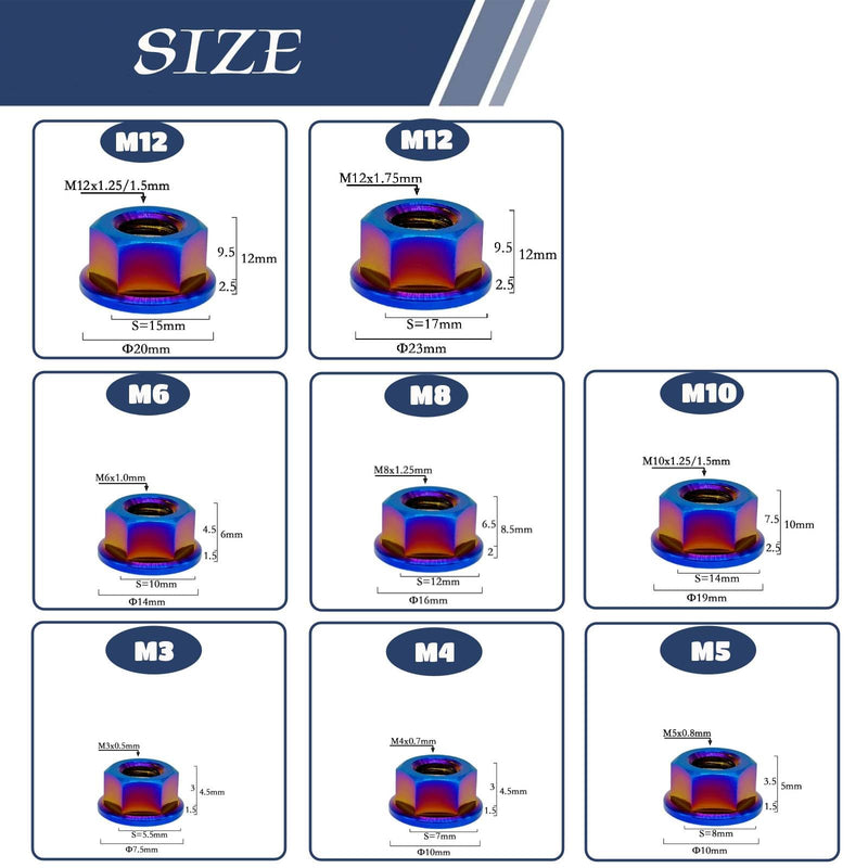 RISON Titanium Nut Titanium Flange Nut M10x1.25mm Titanium Sprocket Nut Burnt Blue 6AL4V Titanium Flange Nut for Motorcycle 5PCS