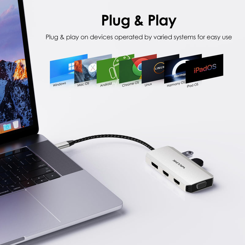 WAVLINK USB-C Quad Display Docking Station | 4K Triple Monitor Laptop Dock Hub for Windows, Dual HDMI + DisplayPort + VGA, 3 USB Ports
