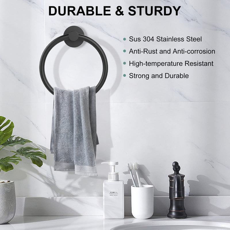 SetSail Towel Holder for Bathroom Wall Matte Black Towel Ring Stainless Steel Heavy Duty Hand Towel Hanger for Bath, Kitchen, 2 Pack 2 packs