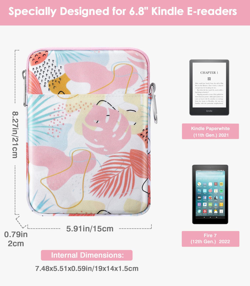 MoKo 6-7 Inch Kindle Sleeve Bag, Protective Nylon Cover Compatible with Kindle Paperwhite 2021, Fire 7 2022, All-New Kindle/Kids (11th Generation) 2022, Kindle Oasis E-Reader, Tropical Leaf 6.8 inch
