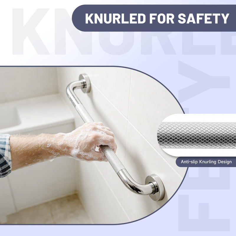 24 Inch Shower Grab Bar, Chrome Anti Slip Safety Bars, 304 Stainless Steel Bathroom Handrail, Handicap Grab Bars for Wall, Shower Grip Handle for Seniors Elderly Injury Assist Bath (1.25" Dia) 24 Inch