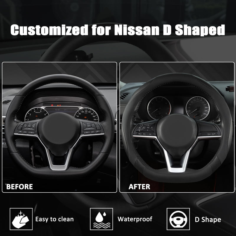 West Llama Flat Bottom Car Steering Wheel Cover for Nissan,D Shaped Steering Wheel Cover for Rogue,Altima,Kicks (Black-Standard Size) D-Shaped-Standard size (14 ½''-15'') B-Black