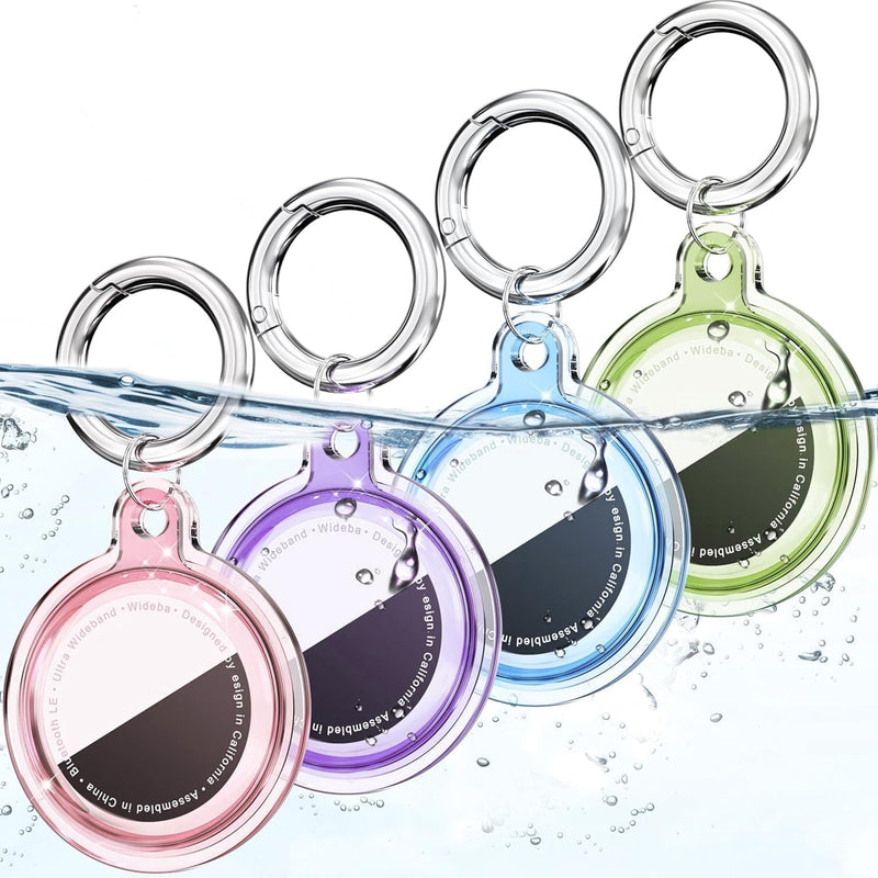 4-Pack Colorful Protective Shell, Transparent Case with Keychain Ring, Soft Clear TPU Protective Cover for Tracker, Shockproof Anti-Lost Holder for Keys, Bags, Luggage