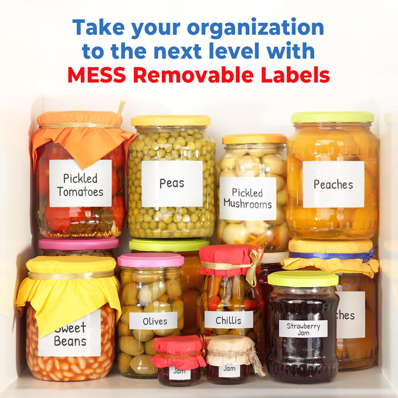 MESS Removable Food Labels for Containers (48-Pack) 3x4" Erasable Kitchen Labels for Organizing, Freezer & Fridge, White Dry Erase Labels for Jars 3x4"