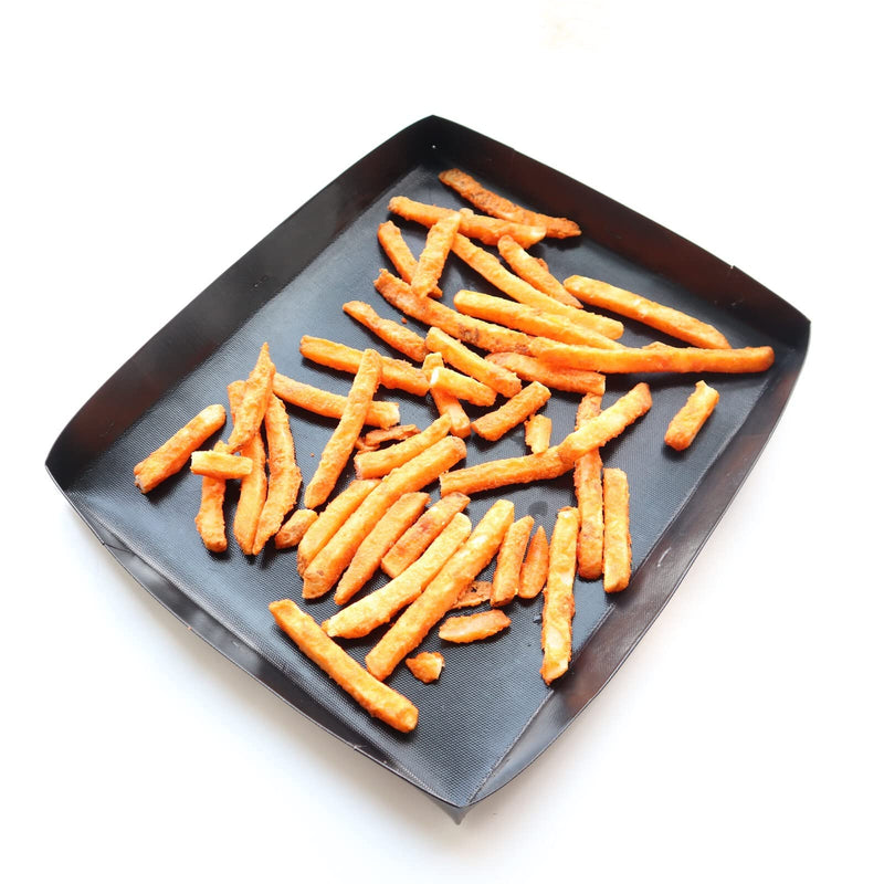 Firsmat Solid PTFE Cooking Basket For Speed Ovens,Quick Oven Basket Tray For Chips Chicken Wings Sub Roll Bread Heating Non Stick PTFE BBQ Tray 11.8x13.8x1 inches