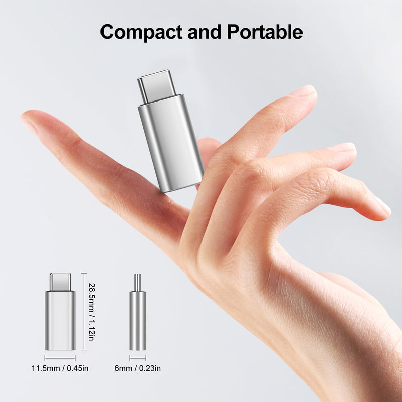 Adapter Compatible with Lightning to USB-C(2-Pack) | Supports 480Mbps Data Transfer, 27W Charging, [Audio not supported] Metal housing for Excellent Heat Dissipation - Silver Lightning female– USB-C male