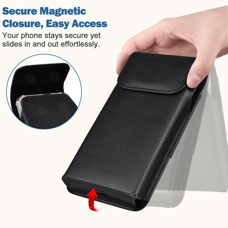 Leather Phone Holster with Belt Clip for Galaxy S20-S26 Ultra Black | Secure Magnetic Closure, Bottom Charging Opening, Durability, for Outdoor Business Professionals Construction Workers X-Large