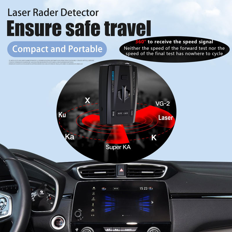 RAD1000 Laser/Radar-Detector for Cars with Suction Cup Mount - X/K/Ka/KU/ST/CT Band & Laser Detection, Long Range Detection, Led Display, VG-2 Immune, Mute Memory, Multi-Mode, Ideal Gifts (Black)