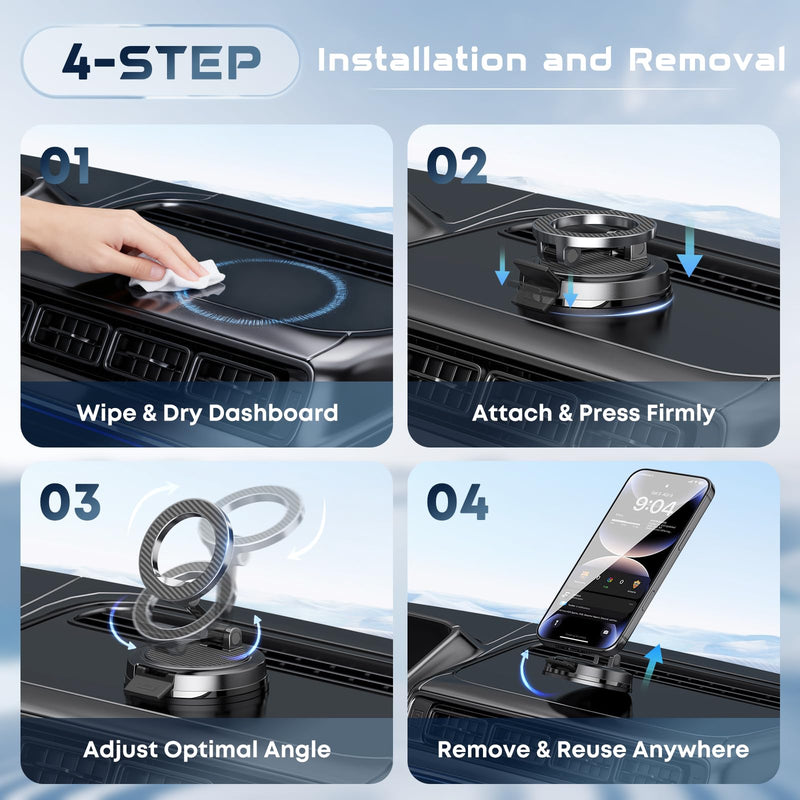 Strong Magnetic Phone Holder for Car & Desk, Compatible with MagSafe, Secure Lock, Universal 360° Rota-Table Car Phone Mount for Dashboard, Glass, Table, Carbon Fiber Gray