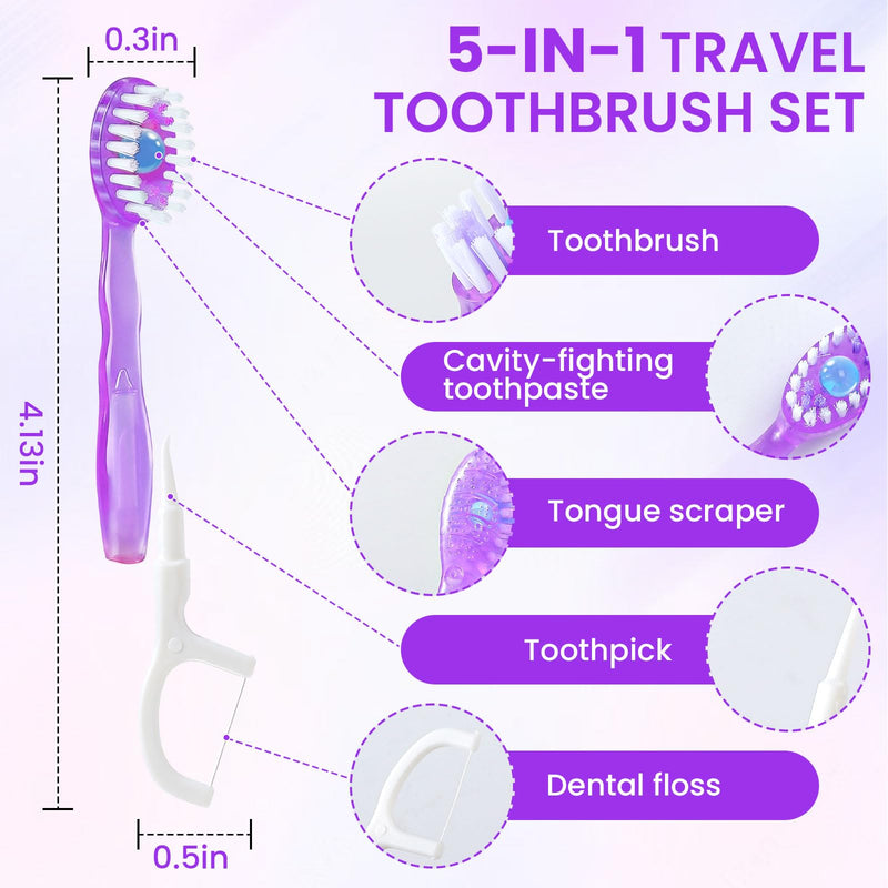 120 Pack 5-in-1 Mini Toothbrush Disposable, Waterless Disposable Toothbrushes with Toothpaste, Floss, Tongue Scraper, Toothpick, Prepasted Toothbrushes for Travel Hotel 120 Pack