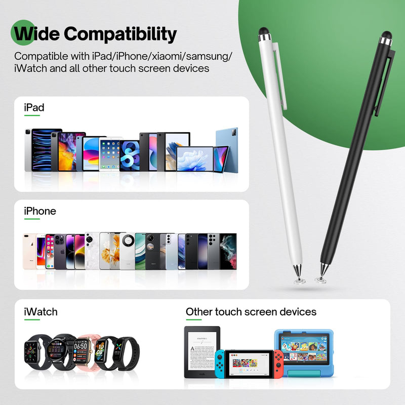 Stylus Pens for Touch Screens - Mixoo 2-in-1 High Sensitivity Retractable Stylus with Smaller Disc Tip Universal Stylus for iPad iPhone Tablets All Capacitive Touchscreen Devices (Black + White)