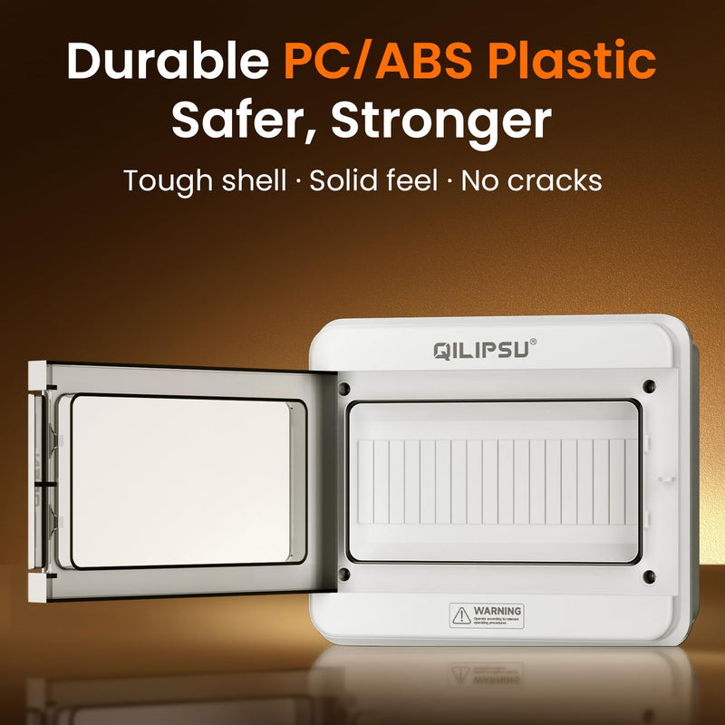 QILIPSU 9 Way DIN Rail Circuit Breaker Box UL94-V0 PC/ABS IP65 Waterproof Distribution Enclosure with Longer Bus Bars for Indoor Outdoor and Solar Use