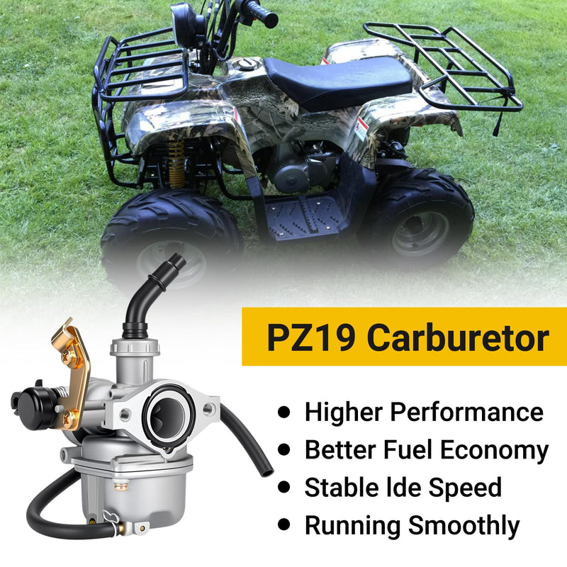 HIAORS PZ19 19mm Carburetor Carb with Cable Choke Compatible with Taotao Coolster 110cc 125cc Apollo Sunl NST Coolsport Lifan Baja ATV Quad 4 Wheeler CRF50 DB14 DB27 4-Stroke Pit Dirt Bike Parts