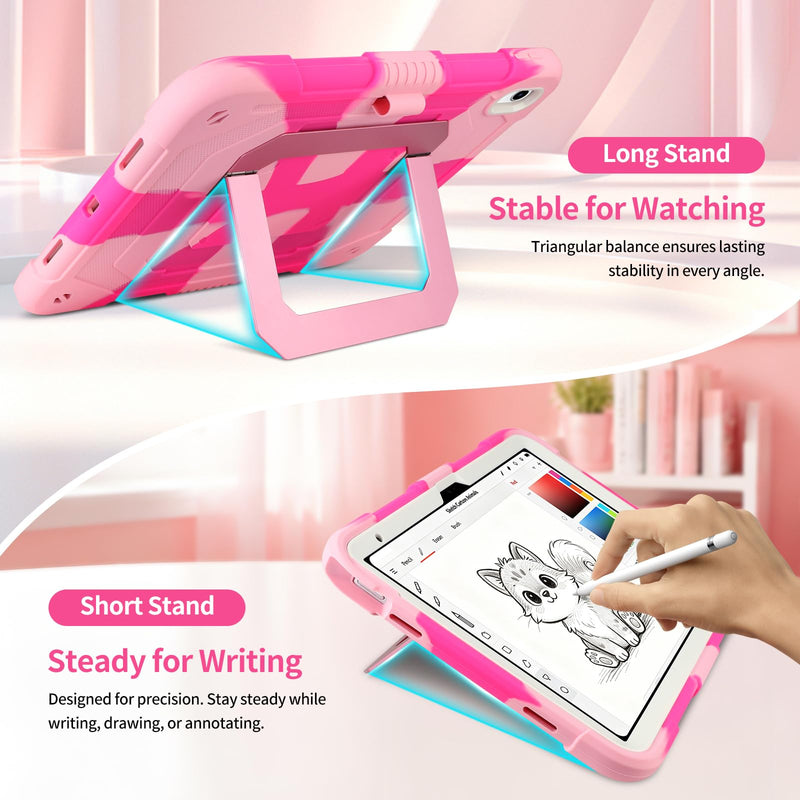SAMONPOW for iPad A16 Case 11th/10th Generation Kids Case 11/10.9 Inch Pink | 2025/2022 Rugged Shockproof Protective Cover iPad 11th/10th Gen Case with Multi-Angle Kickstand Pencil Holder for Girls Teens