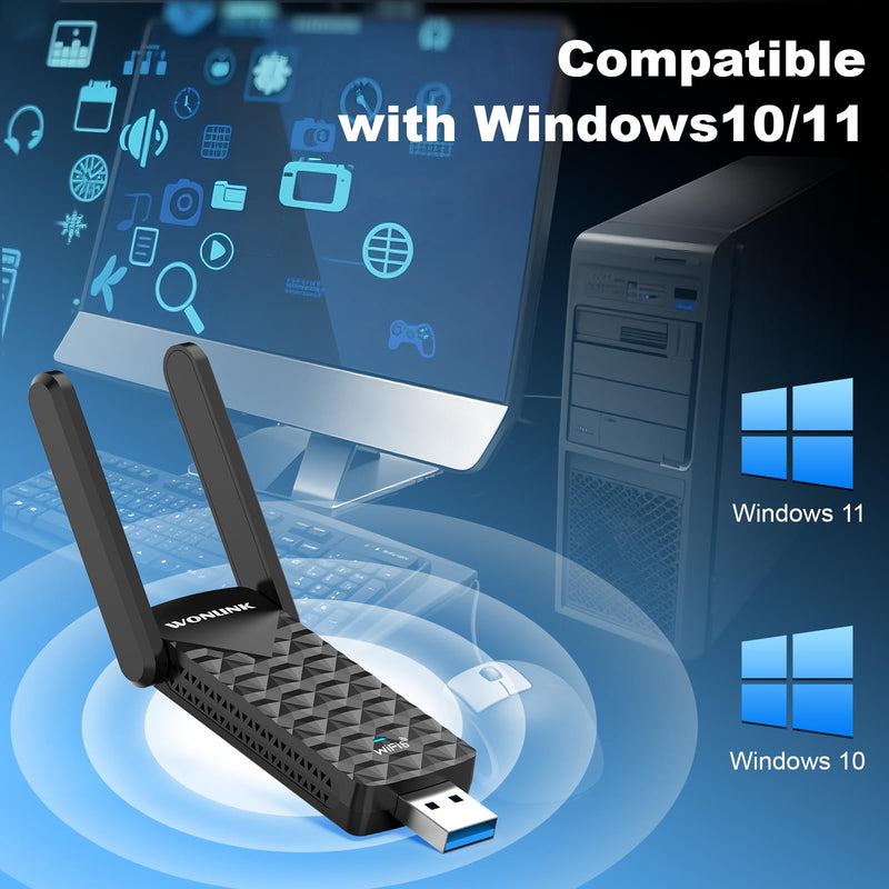 AX1800 USB WiFi 6 Adapter NA1602,Dual Band WiFi Adapter for Desktop pc with 2 Antennas, WPA3，MU-MIMO，2.4GHz/5GHz USB 3.0 WiFi Dongle Compatible with Windows 10/11 Black