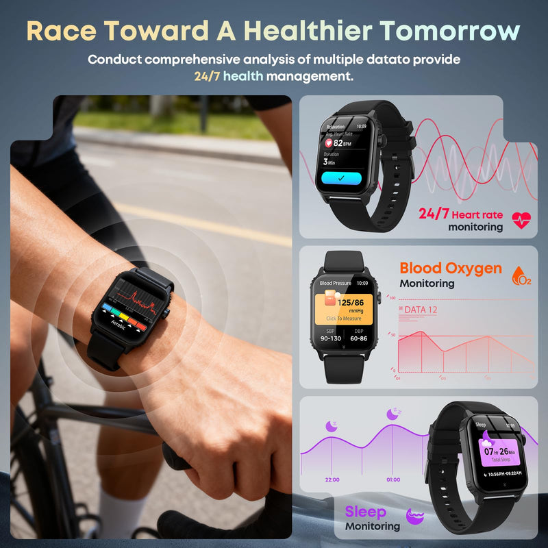 Smart Watch for Men, 120+ Sports Modes Smartwatch with 1.83" HD Touchsreen, Sleep Monitor, IP67 Waterproof, Bluetooth Call & Music Control Fitness Watch for iPhone/Android (Black) Black
