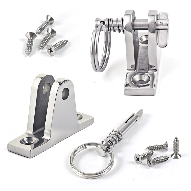 Bimini Top Deck Hinge - 316 Stainless Steel Marine Hardware with Quick-Release Pin & Ring - Easy Install Boat Bimini Top Parts for Pontoon, Fishing & Ski Boats (4 Pack) 4 Pack