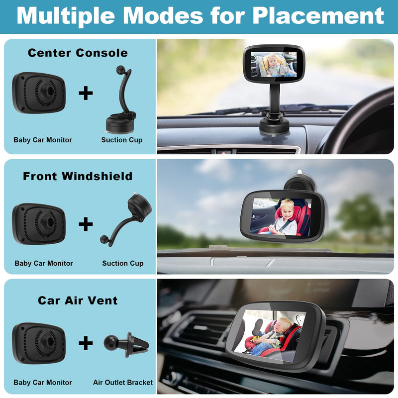 1080P Baby Car Mirror, Shybaby 4.3" Baby Car Camera Monitor with 170° Wide View, HD Night Vision Function and Reusable Sucker Bracket, Safety Rear Facing Cars Set Camera for Infants Kids Toddlers Black