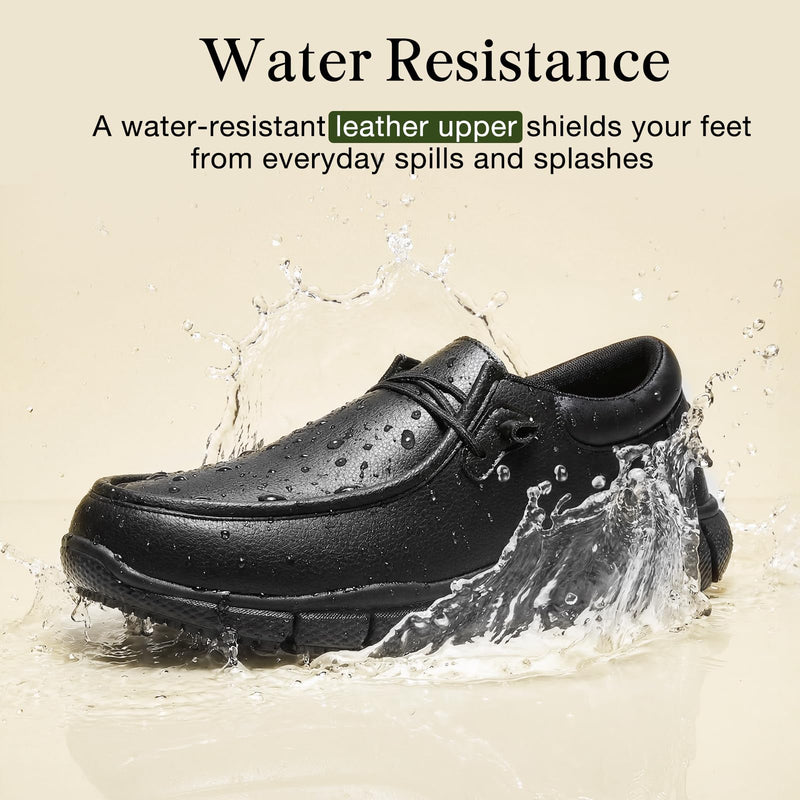 NINGO Non Slip Work Shoes for Men, Comfortable Slip On Restaurant Shoes, Lightweight Mens Food Service Shoes with Water & Oil Resistant, Breathable Black Walking Loafers for Chef, Kitchen 10.5