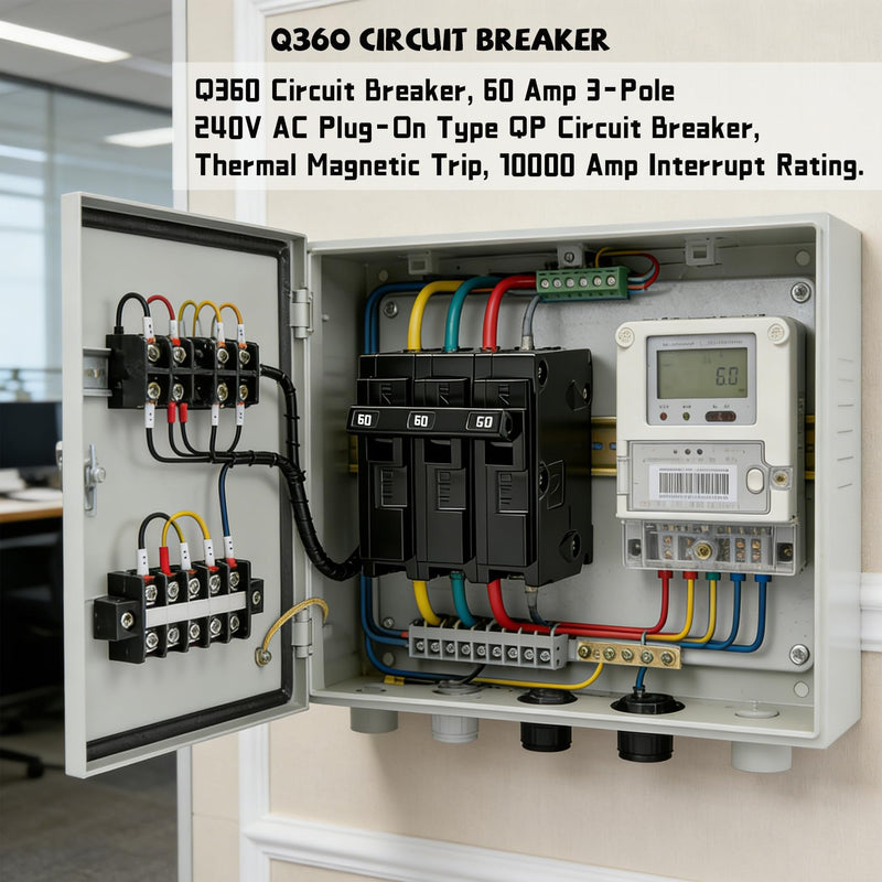 Q360 Circuit Breaker, 3 Pole 60-Amp, 120/240v, Fit for Siemens Type EQ, EQL, SEQ, EQG, PL and ES Series loadcentres.Plug-in Standard Circuit Breaker,Thermal Magnetic Protection.