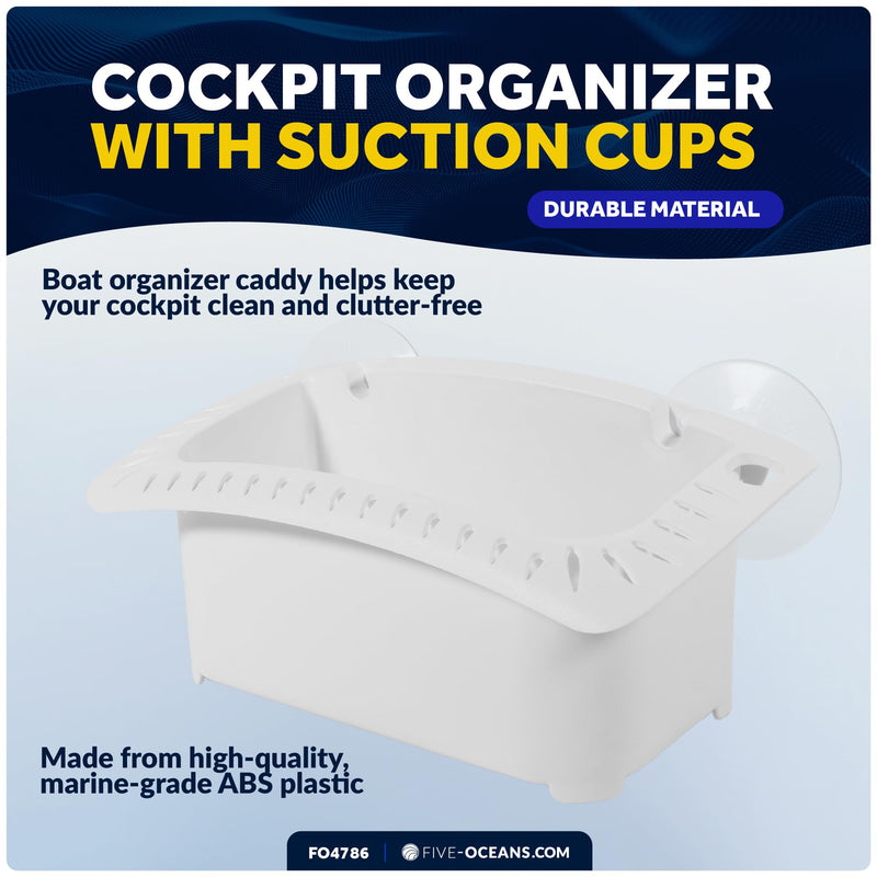 Five Oceans Boat Caddy Organizer, Suction Cups Mount, White ABS - Storage with Drainage, Knife, Plier & 26 Lure Holders for Boats, Pontoons, Fishing Boats, Kayaks - FO4786 With Lure Slots