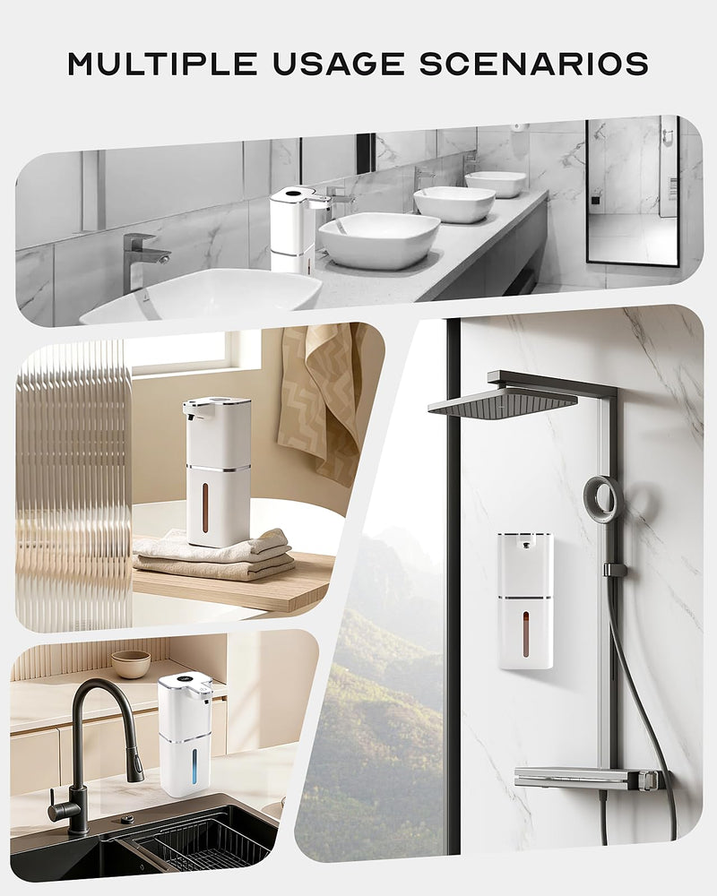 Automatic Soap Dispenser Touchless, 6-Level Adjustable,13.5oz/400ml Rechargeabled Wall Mounted Smart for Bathroom and Kitchen Dish Soap,White White Gel