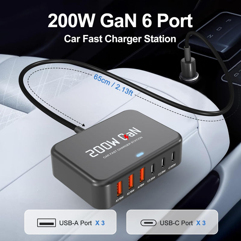 ROAYEWEY 200W USB C Car Charger，Max PD 100W USB C Car Charger for MacBook/Air,Dell Latitude/Lenovo Thinkpad, PD3.0/PPS Cigarette Lighter Adapter for iPhone 17/16/15 Series, Samsung S25/S24/S23 Series