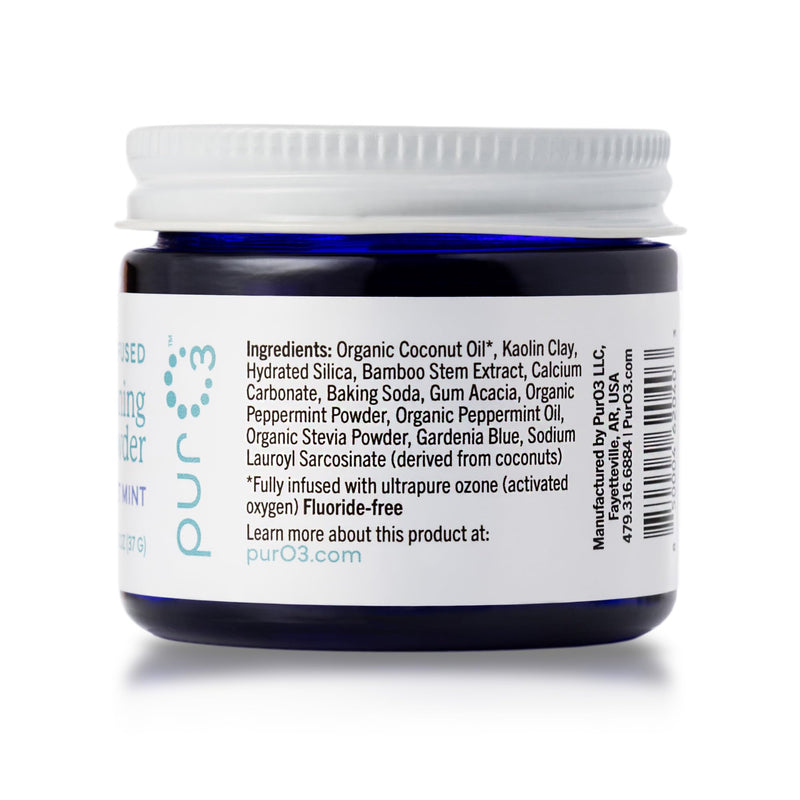 PurO3 Ozonated Toothpaste Powder – Fluoride Free Organic Remineralizing Tooth & Gum Cleaning – Natural Teeth Whitening & Plaque Remover – Ozone Infused Coconut Oil Dental Care with Peppermint, 37g