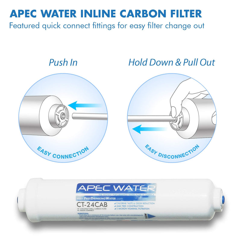 APEC Water Systems ULTIMATE Inline Carbon Pre-filter 10", with 1/4" Quick-Connector (CT-24CAB) 1 Count (Pack of 1)