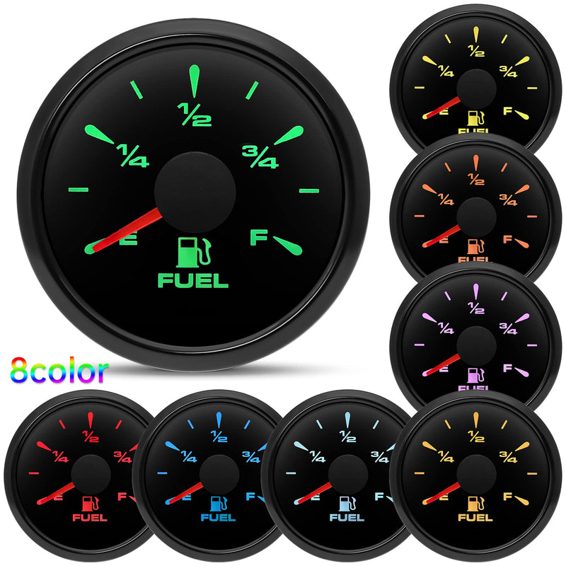 ARTILAURA 0-90 ohm Fuel Gauge 2 inch Boat Fuel Level Gauge 8 Color Marine Gas Tank Meter for Universal AUTO Car Truck Diesel RV Vehicle (Black) Black