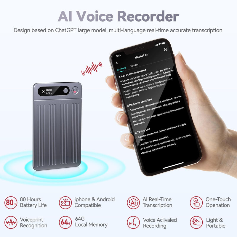 AI Voice Recorder, Auto Transcription Summary & MindMap, AI Note Taker | iPhone Call Recording, 1 Year Subscription Included, for Meeting Lecture Interview Student Journalist Lawyer Doctor