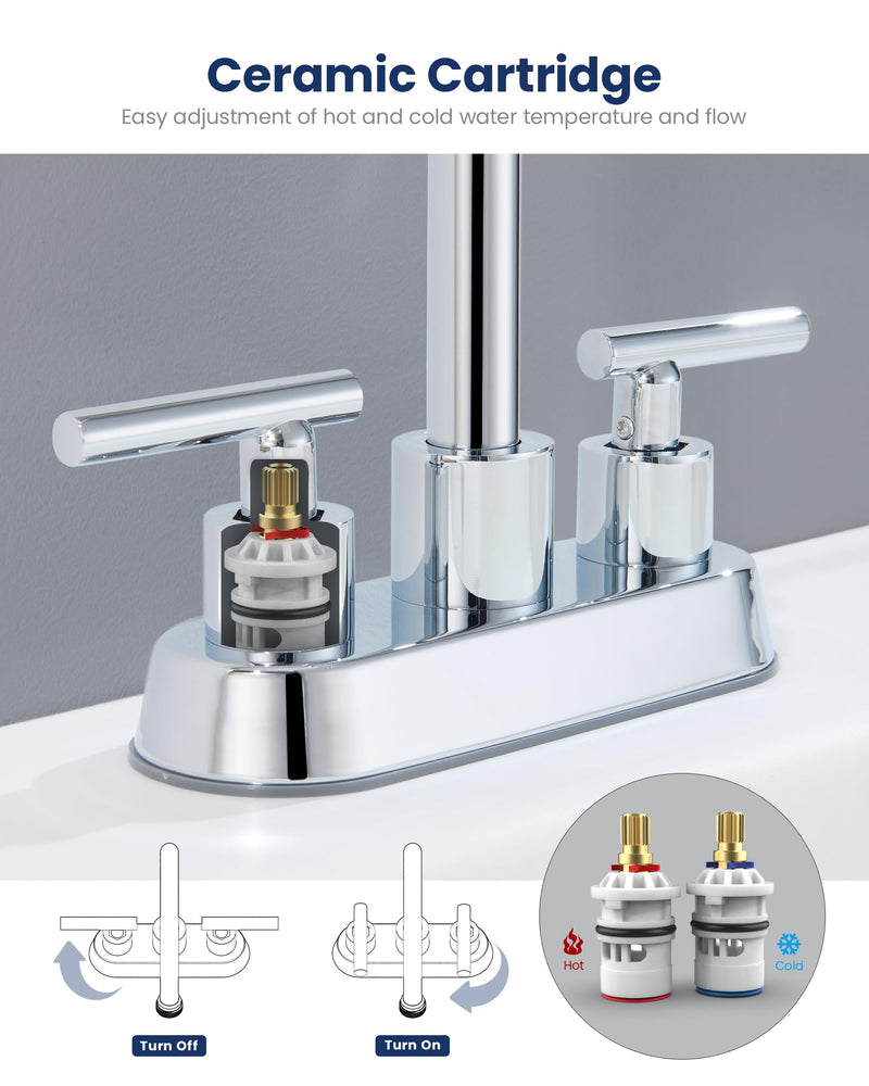 4 Inch Centerset Laundry Faucet, 2 or 3 Hole Deck Mount, Chrome Utility Sink Faucet with 360° Swivel Spout and 3/4'' Thread End Garden Hose Adapter