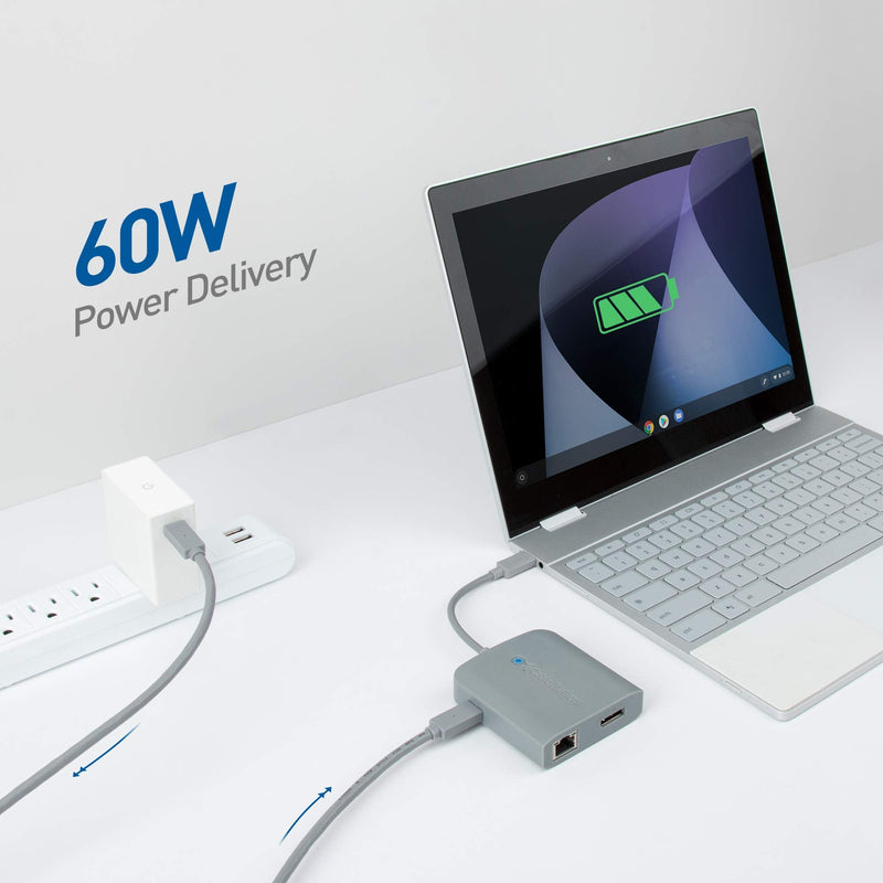 Cable Matters USB C Hub DisplayPort, 4K@60Hz (USBC DisplayPort Hub), 100Mbps Ethernet, 2X USB, 60W Host Charging in Gray - Thunderbolt 4 / Thunderbolt 3 Port Compatible for MacBook Pro