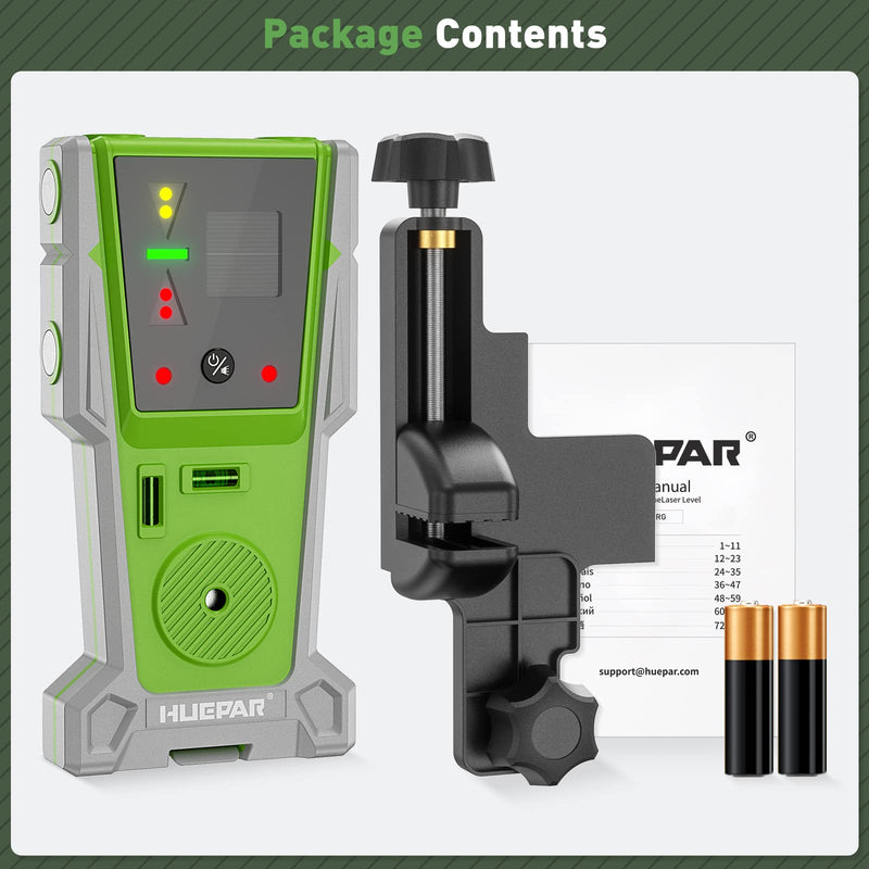 Huepar LR-8RG Laser Receiver, Compatible with All Huepar and Pro Laser Levels with Pulse Mode, ±1/17 In, Up to 200Ft, Green & Red Beams Laser Detector, Two-Sided LED Prompt, Magnet, Clamp Included