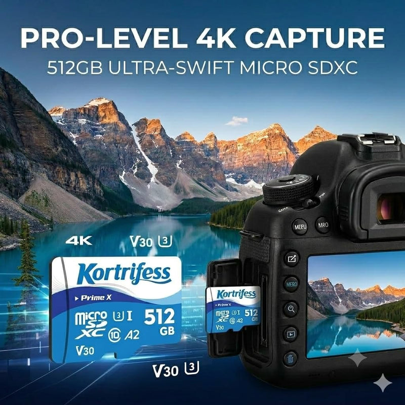 512GB Micro SD Card, microSDXC TF Card UHS-I Memory Card 130MB/s | High Read Speed 130MB/s, Class 10, C10, U3, A2, V30 for DSLR Camera 4K UHD Full HD Video Recording