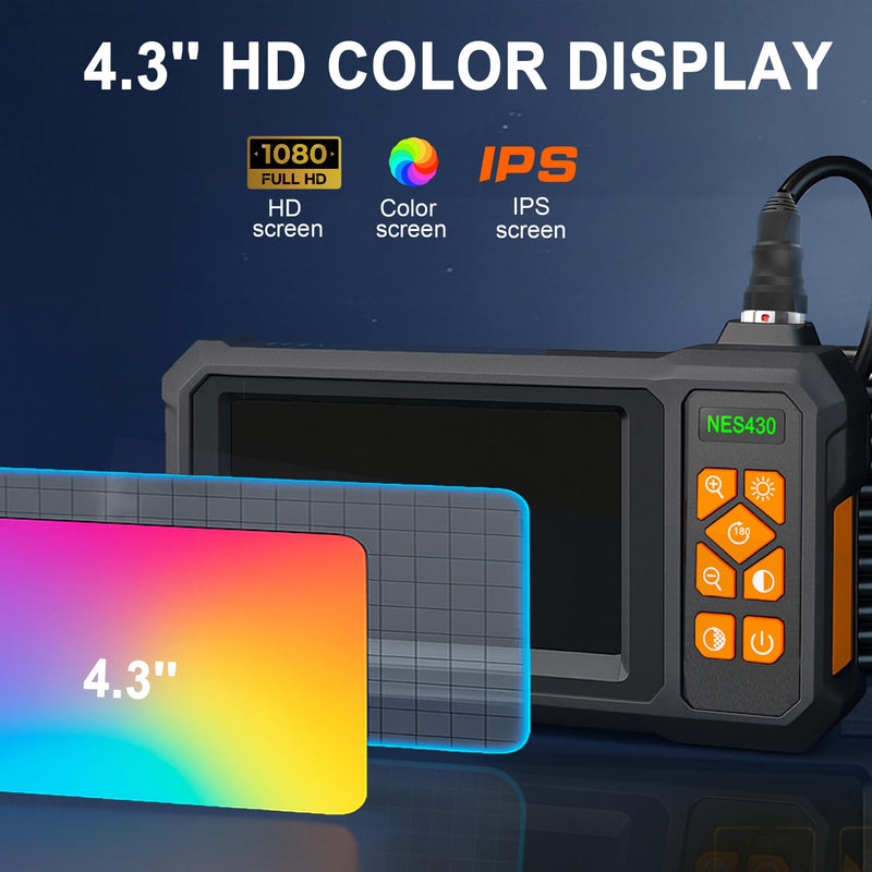 49.2 Feet Inspection Endoscope Camera with Light, 1080P HD Borescope Camera with Light, 4.3" IPS Screen, IP67 Waterproof Sewer Borescope, 49.2Ft Semi-Rigid Cord Drain Pipe Endoscope Cool Gadgets Tool 49FT