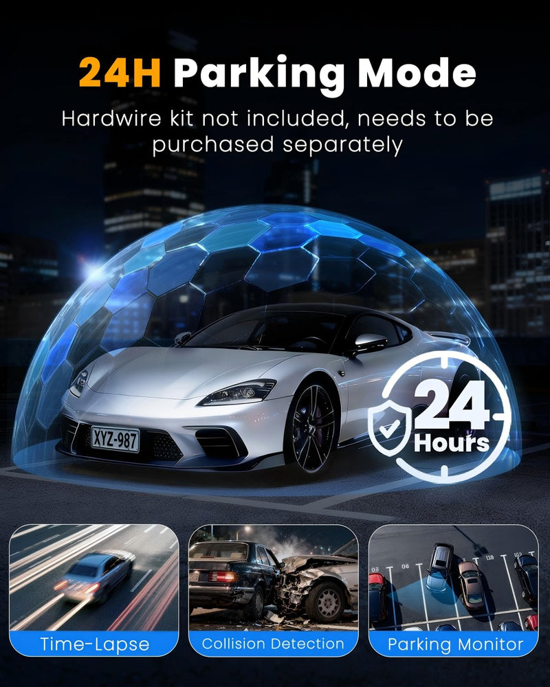 4K Dash Cam Front and Rear, WiFi Dash Camera for Cars with App | 4K+1080P*3 FHD Dash Cam, 64G Card Included, G-Sensor Emergency Lock, 8 IR Lamps Night Vision, 24H Parking Monitor, Black