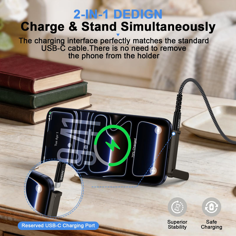 Invisible Phone Stand with USB C Adapter,240W Fast Charging USB C Male to | USBC Female Connector Adapter for iPhone 17 Pro Max/17e/17/16e/16/15/15 Plus/2-in-1 Compact Phone Foldable Holder Kickstand