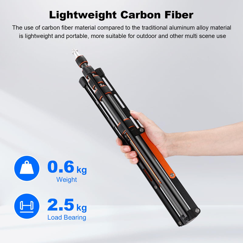 Soonpho Portable Light Stand Adjustable 7ft Carbon Fiber Lighting Tripod Stand with 180° Reversible Leg Tripod Light Photography Maximum Height of 86.5”/220cm for Flash Softboxes Camera SL-255C
