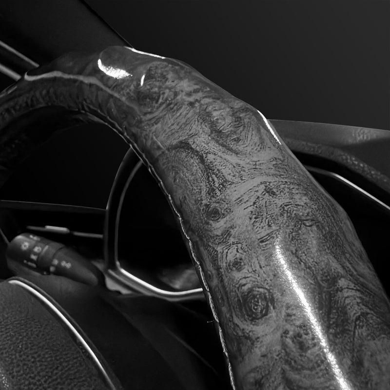 Wood Grain Steering Wheel Cover - Comfortable Grip, Artistic Design, Easy to Install, Universal Fit for Cars, Trucks, Vans & SUVs (Black) BLACK