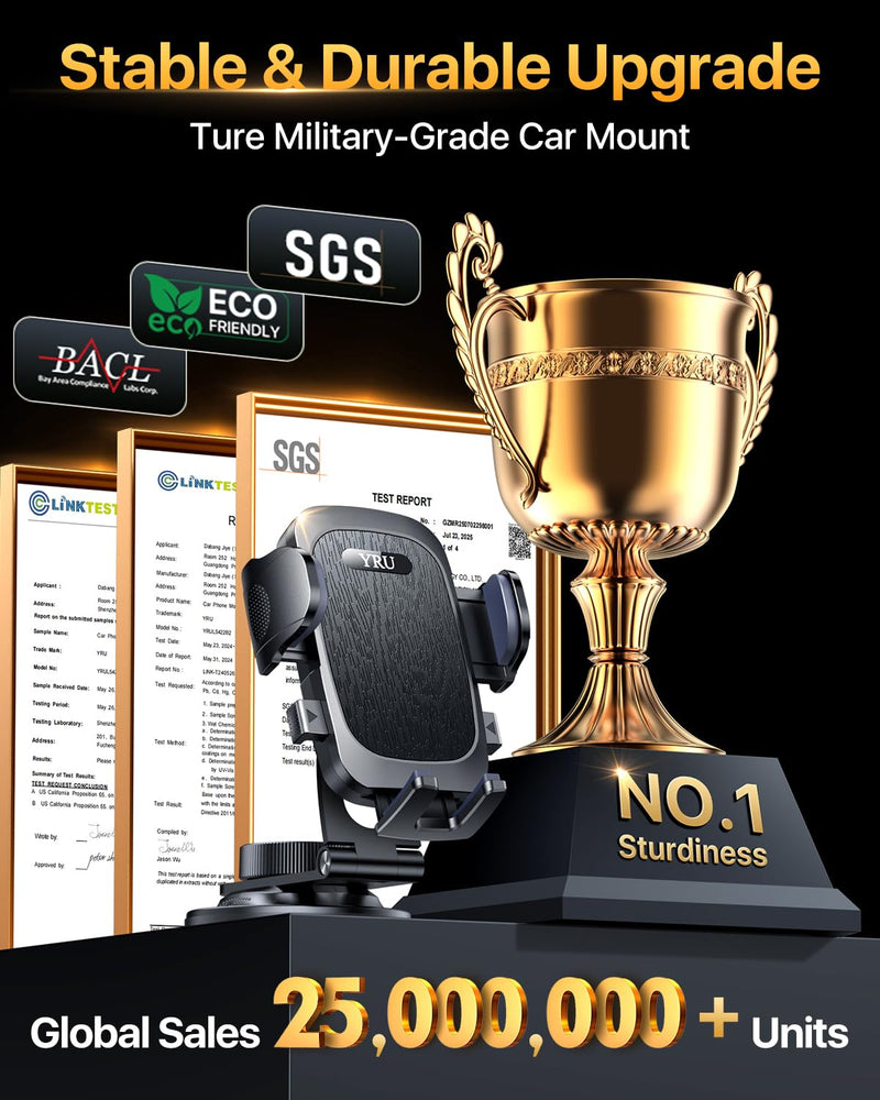 Military-Grade Heavy-Duty Metal Car Phone Holder Mount 2026 Upgraded Foldable & 360° Rotatable Arm【90LBS Safest Strongest Certs & Patent】Windshield Vent Dashboard for iPhone 17 Pro Max 16 15, Black