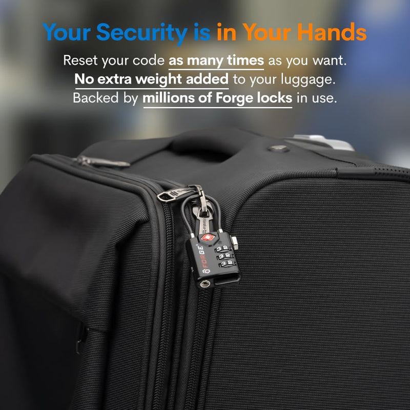 TSA Approved Cable Luggage Locks, Re-settable Combination with Alloy Body Black 4 Pack