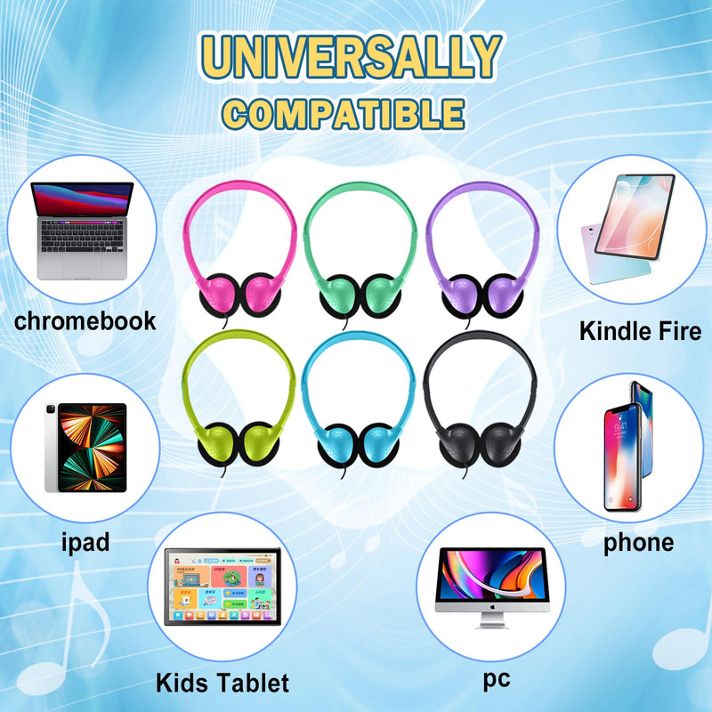 USB Type C Kids Headphones Bulk 5 Pack for School Classroom Students, On-Ear USB C Wired Headset Class Set Compatible with Chromebook Computer Laptop (HY857C,5 Mixed)